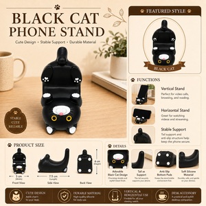 Cute Cat <b>Phone</b> Stand Universal Polyresin Desktop Cell <b>Phone</b> <b>Holder</b> Vertical Horizontal Support Desk Accessory OEM ODM gift - Product Image 2