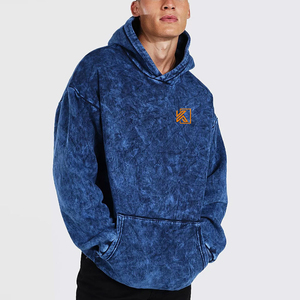 High Quality Acid Wash Hoodie Men Cotton Fleece Hoodie Fashion Streetwear Pullover Sweatshirt OEM Service - Product Image 1
