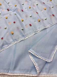 Sari premium de tela kota con blusa bordada multicolor, ligero, de algodón y seda, estilo étnico festivo, venta al por mayor en India. - Product Image 6