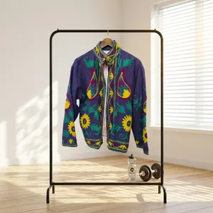 Chaqueta Floral Tejida Suzani para Mujer, Cuello Alto, 100% Algodón, Transpirable, Resistente al Viento, para Todas las Temporadas, Estilo Vacacional - Product Image 2