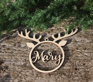 Ornement de cerf en bois personnalisé, objets décoratifs de Noël, décoration murale rustique, design circulaire d'animal - Product Image 3