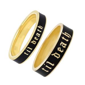 Anillo de Banda de Plata de Ley de 4 mm y 6 mm con Esmalte Negro Invisible Clásico, Grabado 'Hasta la Muerte', Anillo de Compromiso, Boda, Fiesta, Promesa para Parejas - Product Image 1