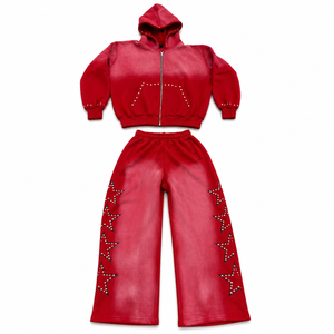 Survêtement d'hiver personnalisé OEM avec strass, délavé à l'acide, style vintage, coupe ample évasée, avec fermeture éclair - Product Image 5