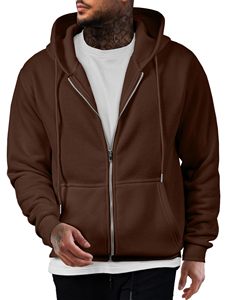 Sweat à capuche zippé Smart Fit pour homme, marron, en polaire, coupe classique, couleur unie, décontracté, pour l'automne, vente en gros - Product Image 1