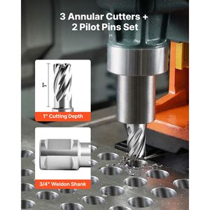 Set di 5 frese annulari con codolo Weldon HSS, kit di 3 punte per trapano magnetico, profondità di taglio 1 pollice e diametro 5/8 pollici - Product Image 3