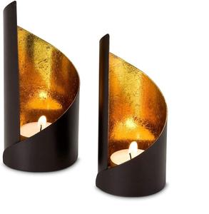 Elegant modern candle holder pair gold interior black exterior statement decor for <b>shelves</b> <b>tables</b> and minimalist home styling - Product Image 3