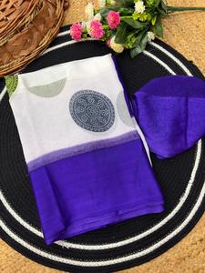 Sari Tradicional Étnico para Mujer, de Georgette Satinado con Estampado Digital, de Secado Rápido, Seis Metros, con Blusa Adjunta, En Stock - Product Image 4