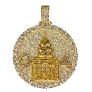 Colgante de Lujo Chapado en Oro de Plata 925 con Moissanita Redonda Brillante Iced Out y Diseño del Edificio Capitolio para Hombre - Product Image 6