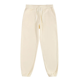 Pantalon décontracté athlétique pour homme JOXAI SPORTSWEAR, coupe large, taille élastique, devant plat, blanc uni, 100% coton, fermeture à cordon - Product Image 5