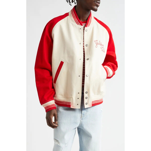 Veste universitaire crème et rouge avec manches contrastées et détails lettrés, logo personnalisé - Product Image 3