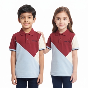 Kids Unisex Three Shade <b>Polo</b> <b>Neck</b> <b>T</b> <b>Shirt</b> Leisure Tops Short Sleeve Diagonal Color Panels Casual Knit Apparel Wholesale Supplier - Product Image 5