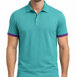 Polo Moderno Gris para Hombre con Cuello Azul Rey en Contraste, Manga Corta, Secado Rápido, para Ejercicio - Product Image 2