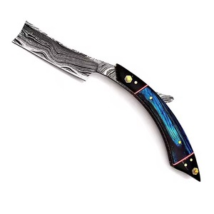 Navaja de afeitar recta de acero de Damasco con mango de madera, forjada a mano, profesional para barbería, cuchilla manual para afeitar. - Product Image 1