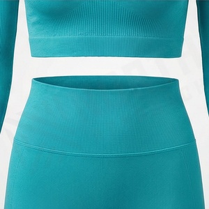 Ensemble de yoga sans couture extensible et respirant pour femmes, vêtements de sport, tenue de fitness, équipement de sport, vente en gros, logo personnalisé - Product Image 5