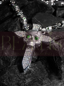 Pendentif en forme de croix et d'épée avec crâne, serti de diamants de laboratoire, personnalisé, vente en gros, avec chaîne à maillons crâne, bijoux hip-hop - Product Image 6