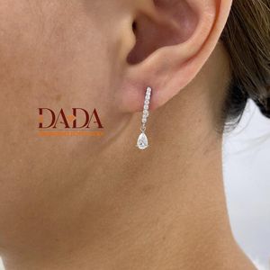 ต่างหูเพชรทรงลูกแพร์สุดหรูสำหรับผู้หญิง ต่างหูเพชรแบบห้อย ดีไซน์สวยงาม ทองคำขาว เหมาะสำหรับเจ้าสาว ของขวัญเครื่องประดับชั้นดี - Product Image 5
