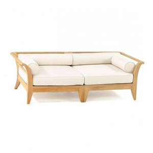 Un popular sofá de dos plazas de madera de teca con cojines acolchados, ideal para la sala de estar. - Product Image 1