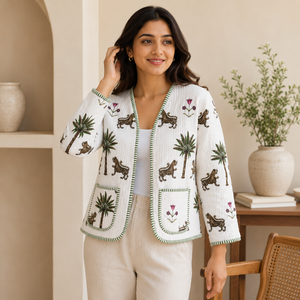 Veste matelassée en coton BOHO9 pour femme BOHOBI, imprimé tigre et palmier, manches longues, légère, décontractée, pour l'hiver et l'automne, OEM ODM - Product Image 2