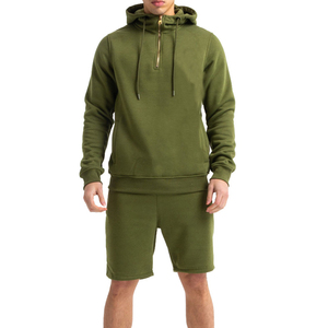 Men's 2 Piece Hooded <b>Athletic</b> Sweatshirt Short Sleeve Casual Sports Hoodie Shorts Set Customized Men’s Hoodies & Sweatshirt Sets - Product Image 1