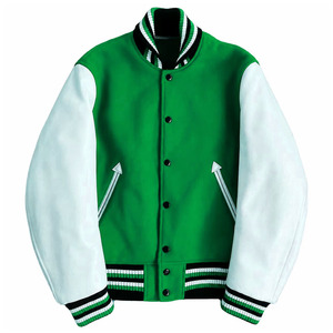 Custom Mens Green Color Wool Varsity <b>Jacket</b> Stand Collar <b>Zip</b> <b>Up</b> Letterman <b>Jacket</b> OEM Private Label Casual Autumn Wholesale - Product Image 6