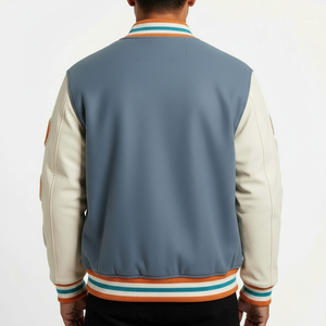 แจ็คเก็ตวาร์ซิตี้แบบกำหนดเองสำหรับผู้ใหญ่ คอตั้ง พร้อมปักชื่อทีม หมายเลข และโลโก้ แจ็คเก็ตเบสบอลแบบ Letterman ผ้าแคนวาส - Product Image 2