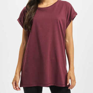 T-shirt pour femme à col rond et manches courtes, couleur unie, respirant, en coton tricoté, coupe ample, décontracté, à porter toute l'année - Product Image 1
