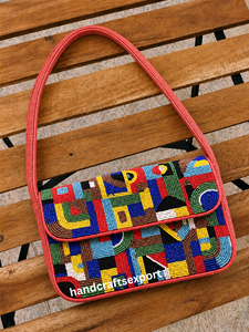 Handmade Multicolor Geometric Beaded Shoulder <b>Bag</b> <b>for</b> Women – Durable Fashion Purse, Custom Colors and Designs Available - Product Image 1