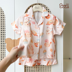 Pijamas de Verano de Manga Corta de Seda Latina para Niños SeunKids, Ropa de Dormir Informal, Suave y Ligera, Hecha en Vietnam - Product Image 2
