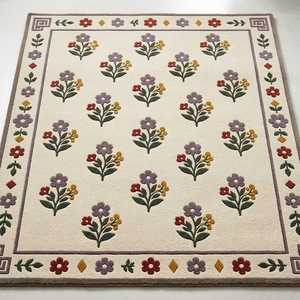 Tapis rectangulaire en laine et coton tufté à motif floral botanique ivoire, à poils moyens, avec envers antidérapant en latex, adapté aux animaux domestiques - Product Image 6