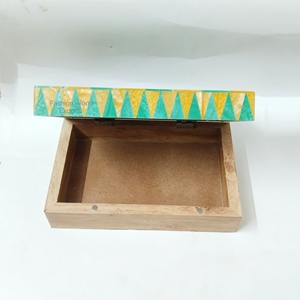Luxury Geometric Resin Inlay Keepsake Box, Handcrafted Wooden Storage Case with Vibrant Green and Gold Pattern for Modern Home - Product Image 4