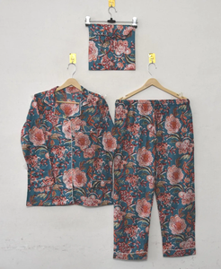 Conjunto de Pijama de Algodón Estampado con Estampado Étnico, Ropa de Dormir Transpirable para Mujer, Pijama Suave de Verano con Estampado Indio - Product Image 4