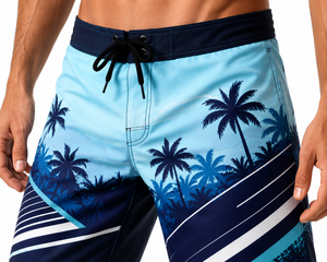 Custom <b>Men's</b> Tropical Palm Print Board <b>Shorts</b> Quick Dry 4 Way Stretch Surf Swim Trunks Beach Boardshorts Water Sports Beachwear - Product Image 3