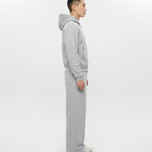 Hot Selling Men's Gray Hooded Tracksuit Set Full <b>Zipper</b> <b>Sweatshirt</b> and Pants with Flame Logo Printing Casual Autumn Wear Set - Product Image 5