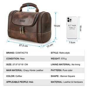 Handmade Genuine Leather Toiletry Bag Mens Dopp <b>Kit</b> Travel Wash Bag <b>Shaving</b> <b>Kit</b> Organizer Custom Logo Bulk TYG-0123 - Product Image 2