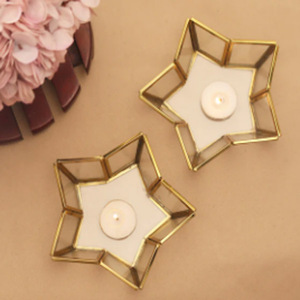 Star Tealight Holders Set of 2 Gold Glass <b>Candle</b> tealight Holders - Product Image 1