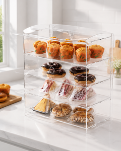 <b>Plastic</b> Glossy Rectangle Modern Donuts Cakes Display Storage Case <b>Lid</b> 1-3L Capacity for Freshness Preservation Pastries Desserts - Product Image 4