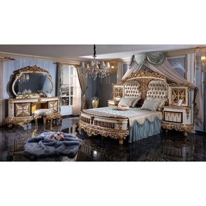 Luxury Royal Mahogany Wood <b>Bedroom</b> Set Gold Carved King Size Bed with Grand Wardrobe 2 Nightstands and <b>Dressing</b> <b>Table</b> Set - Product Image 1