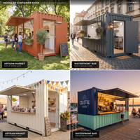 Café mobile en conteneur ouvert, équipement complet, utilités intégrées, prêt à l'emploi, 1 jour seulement