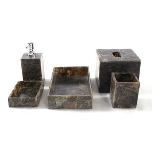 Ensemble d'accessoires de salle de bain de luxe 6 pièces, ensemble moderne en résine pour salle de bain, porte-savon, porte-brosse à dents, gobelet, plateau - Product Image 5