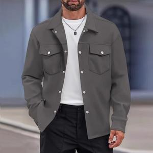 Nouvelle veste bomber décontractée unie pour homme, style européen et américain, tendance et polyvalente, à revers et double boutonnage - Product Image 2