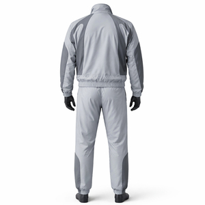 Ensemble de survêtement coupe-vent gris clair pour homme, léger, avec blocs de couleur, veste zippée intégrale et pantalon de jogging, logo personnalisé OEM - Product Image 2