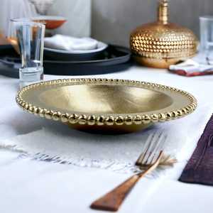 Bol en métal fait main, écologique et durable, 6,5 cm H x 31,5 cm D, bord perlé, design glamour poli, pour servir les aliments et une utilisation décorative - Product Image 2