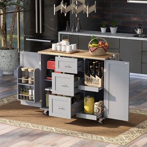 Carrello da cucina a 3 cassetti con 2 ripiano scorrevole a 2 ripiani per cucina a isola in gomma blu grigio ripiano interno per riporre le spezie torre - Product Image 1