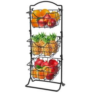 Nuevo Diseño: Cesta de Frutas de Dos Niveles de Metal Negro con Soporte de Alambre para Encimera y Organizador de Almacenamiento - Product Image 3