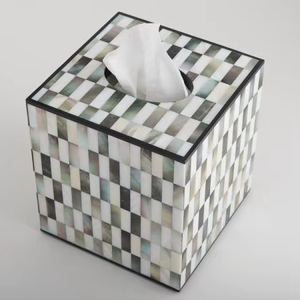 Multifunctional Luxury Tissue Holder Glitter Design Eco-friendly Handmade <b>MOP</b> Tissue Box <b>Wall</b>-Mounted Customized Packaging Home - Product Image 1