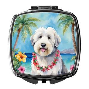 Old English Sheepdog Luau Compact <b>Travel</b> Makeup <b>Mirror</b> Portable Folding Handheld Design Gift for Women and Girls - Product Image 1