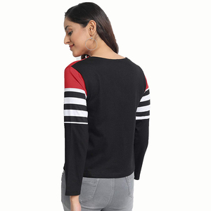 T-shirt en coton à manches longues pour femme, col rond léger, coupe moderne, décontracté - Product Image 2