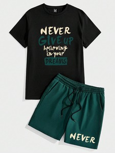 Ensemble T-shirt et short d'été pour homme de luxe, personnalisable avec logo, haute qualité, 100% coton tricoté sans couture, séchage rapide - Product Image 3