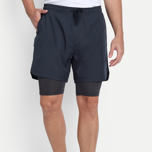 Manufacturer Supply Men’s Running Double <b>Layer</b> Shorts with Compression Liner and Side Pockets - Product Image 1