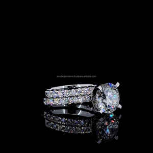 วงแหวนทองขาว18K พร้อม3.5CT กลมประดับเพชรสวยงามหัวหมุดสำหรับงานแต่งงานหินแล็บ HPHT - Product Image 3